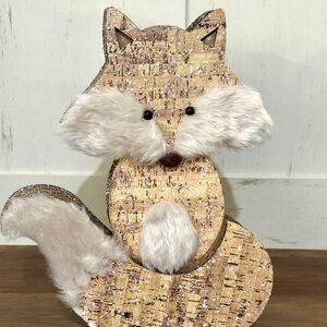 Rustic Fox Decor with Faux Fur Accents Corrugated Carboard Layers Glitter